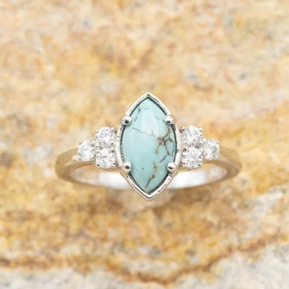 🎀18k/925 Bohemian Turquoise & Moissanite Staker Ring - Picture 3 of 7